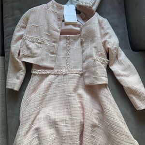 New Girl’s Elegant Pink Tweed Dress and Jacket Set